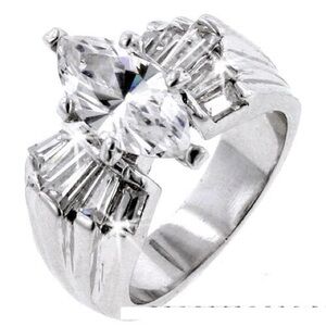 4ct Marquise Baguette Cut Cz Diamond Engagement Wedding statement silver Ring